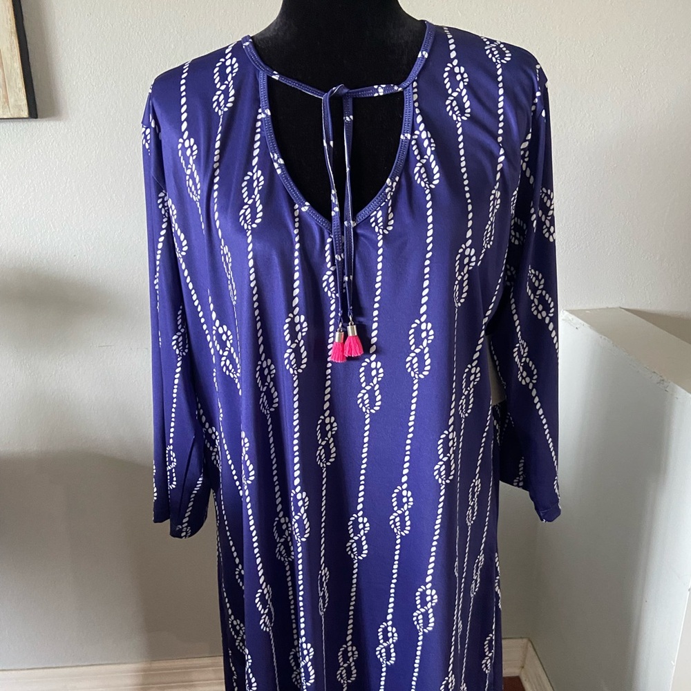 Viv&Lou pull over dress Size XL w Pink Tassell ties